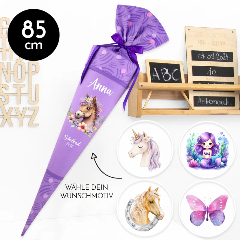 Deine Schultüte aus Stoff mit Wunschname - Mädchen Modell 15 - 85 cm