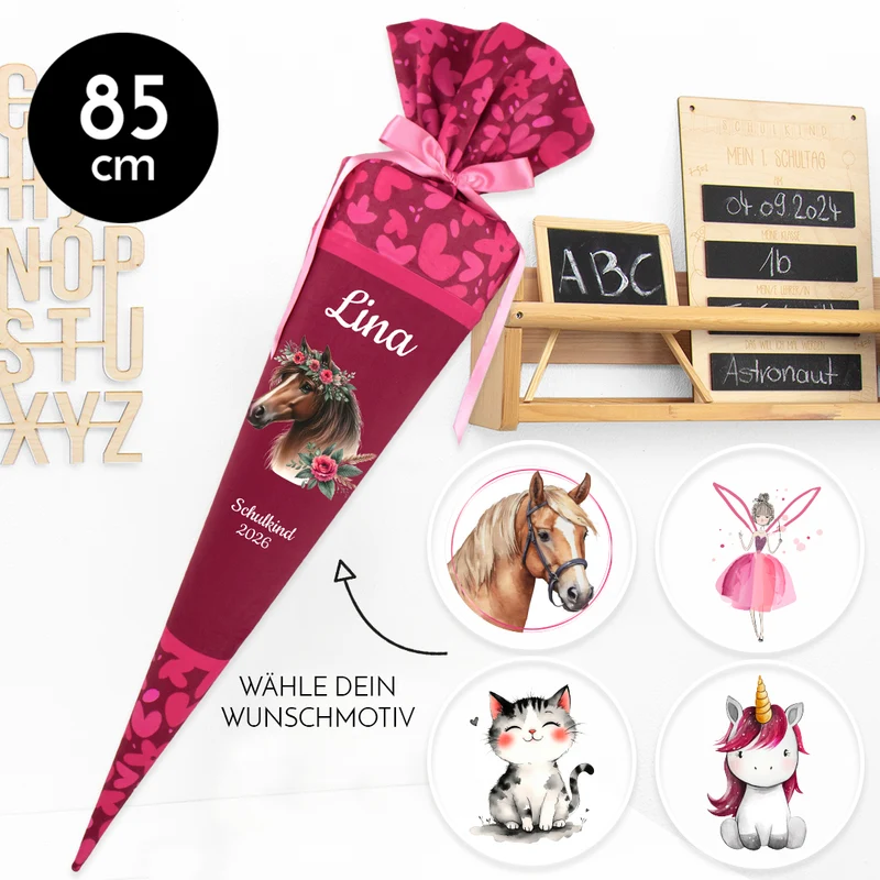 Deine Schultüte aus Stoff mit Wunschname - Mädchen Modell 14 - 85 cm