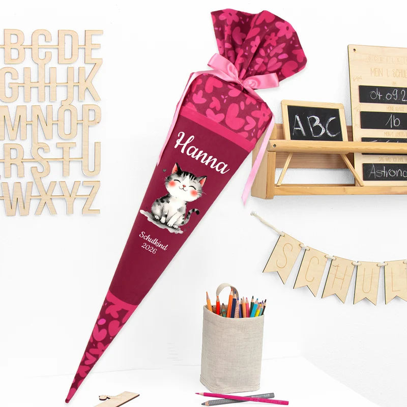 Deine Schultüte aus Stoff mit Wunschname - Mädchen Modell 14 - 70 cm