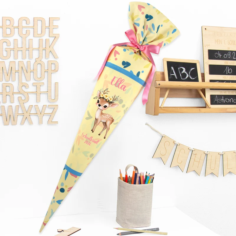 Deine Schultüte aus Stoff mit Wunschname - Mädchen Modell 13 - 70 cm