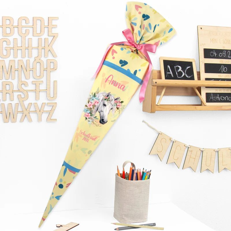 Deine Schultüte aus Stoff mit Wunschname - Mädchen Modell 13 - 70 cm
