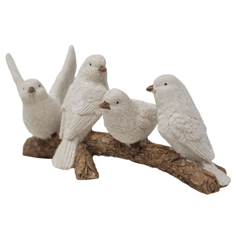 Winter Birds on Branch Figurine | 5 Birds Wildlife Christmas Ornament - 15cm