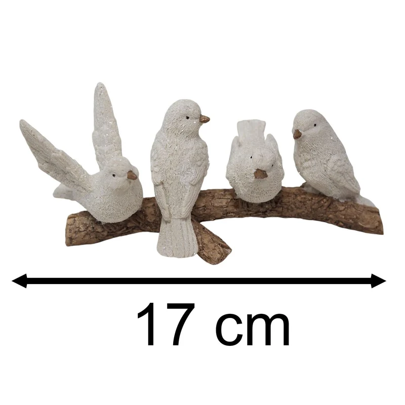 Winter Birds on Branch Figurine | 5 Birds Wildlife Christmas Ornament - 15cm