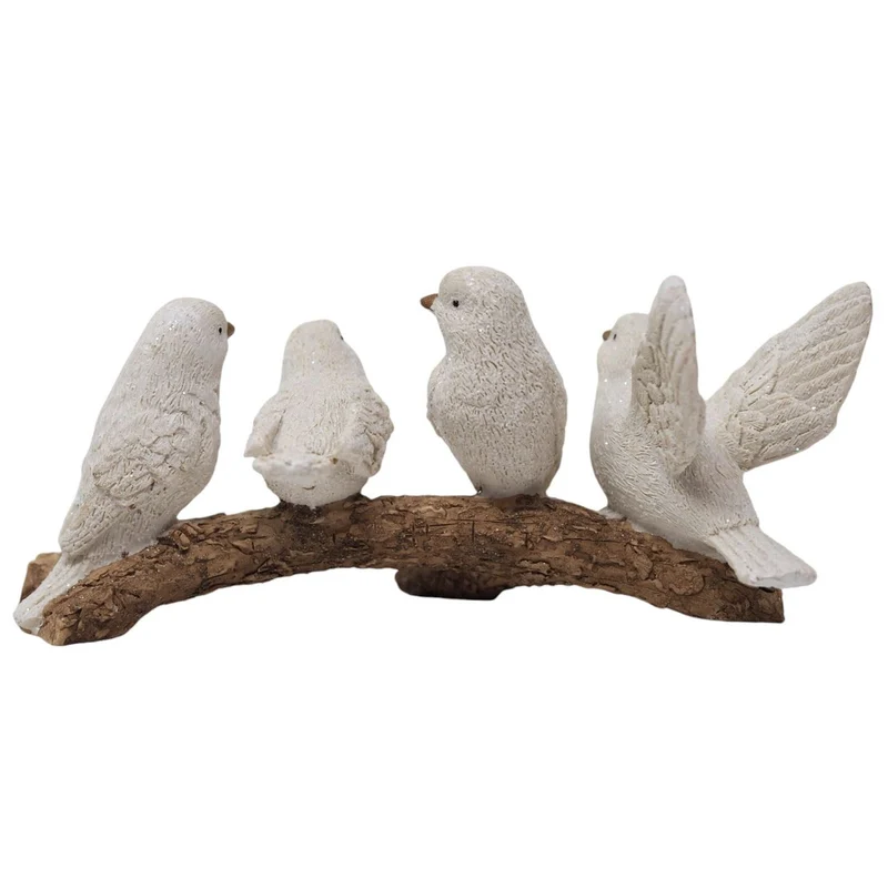 Winter Birds on Branch Figurine | 5 Birds Wildlife Christmas Ornament - 15cm
