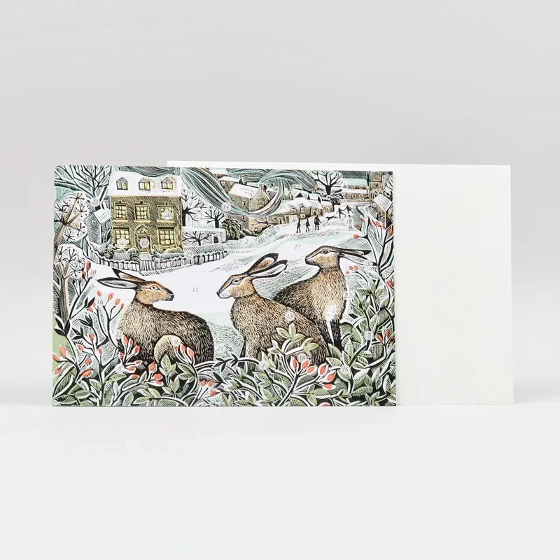 We Three Hares Advent Calendar Greetings Card | Christmas Advent Card & Envelope