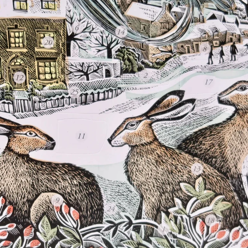 We Three Hares Advent Calendar Greetings Card | Christmas Advent Card & Envelope