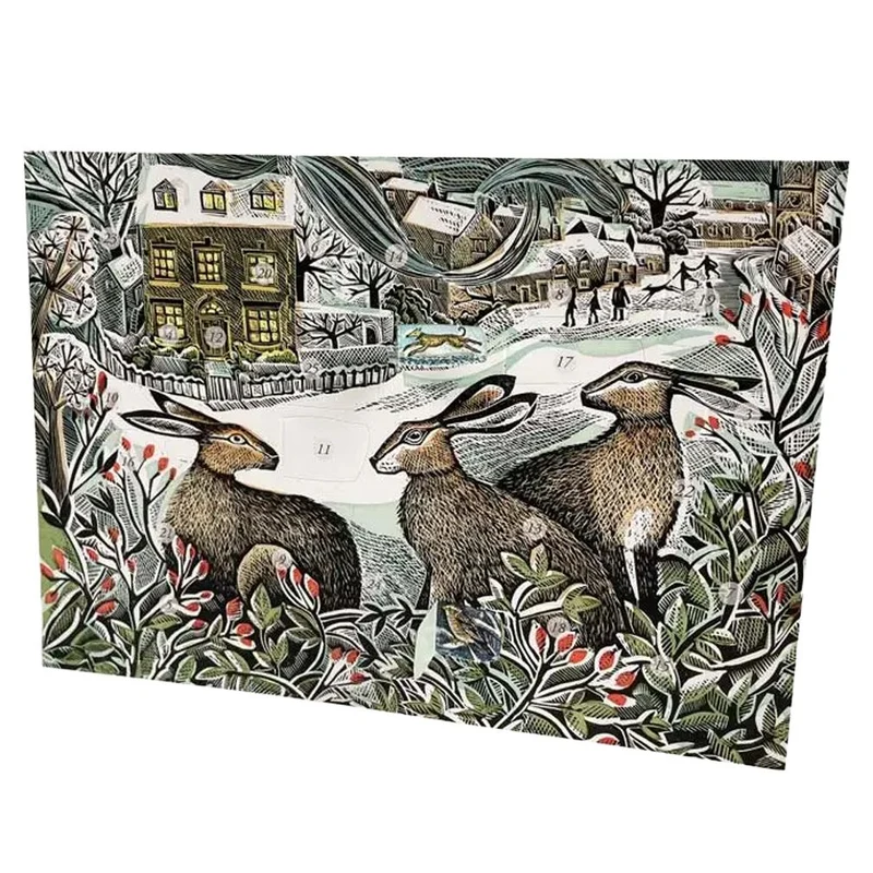 We Three Hares Advent Calendar Greetings Card | Christmas Advent Card & Envelope