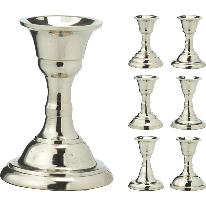 Silver Metal Candlestick | Silver Effect Short Candle Holder Stand - 8cm