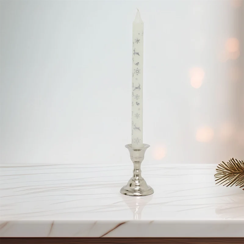Silver Metal Candlestick | Silver Effect Short Candle Holder Stand - 8cm