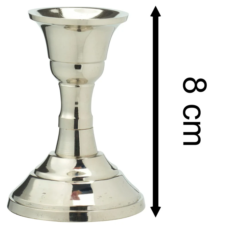 Silver Metal Candlestick | Silver Effect Short Candle Holder Stand - 8cm