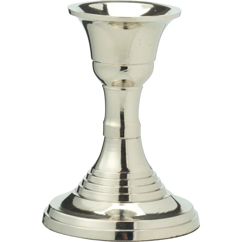 Silver Metal Candlestick | Silver Effect Short Candle Holder Stand - 8cm