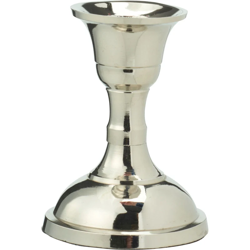 Silver Metal Candlestick | Silver Effect Short Candle Holder Stand - 8cm