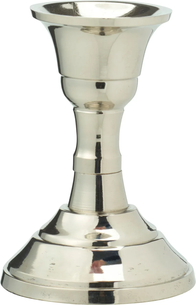 Silver Metal Candlestick | Silver Effect Short Candle Holder Stand - 8cm