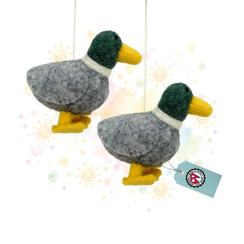 Enten Anhänger aus Filz im 2er Set – Erpel Stockente grau grün