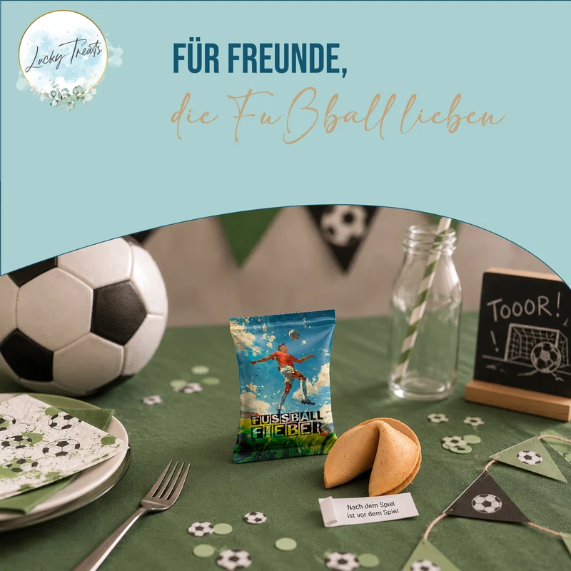25 Glückskekse Fußball – vegane Kekse mit Fußballsprüchen und Team-Facts