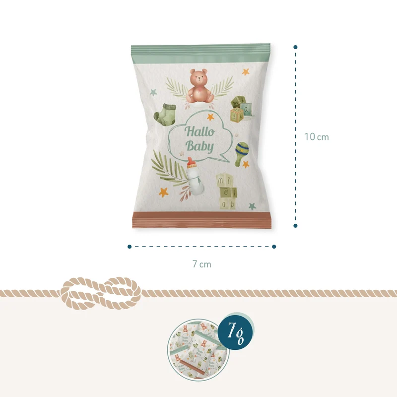 Glückskekse Babyparty 10er-Set, Hallo-Baby-Design in Pastellfarben