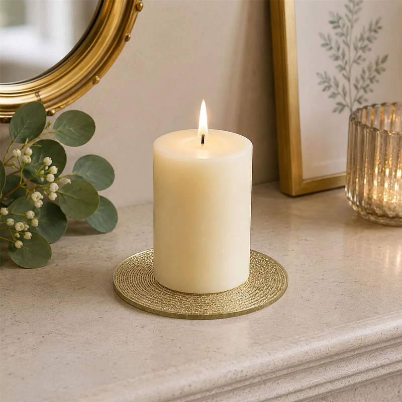 Gold Glitter Candle Coaster, 10cm Glass Candle Plate for Pillar Candles