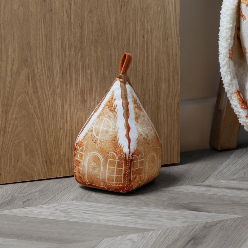 Gretel Gingerbread House Doorstop | Velvet Fabric Gingerbread Door Stop - 23cm