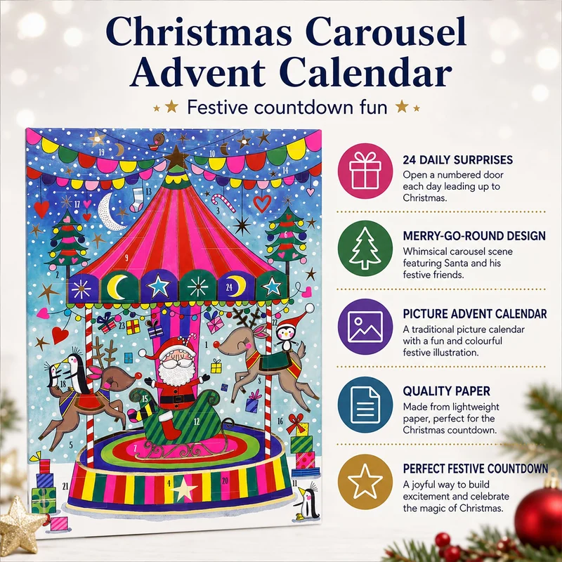 Christmas Carousel Advent Calendar, 33cm Merry-Go-Round Picture Calendar