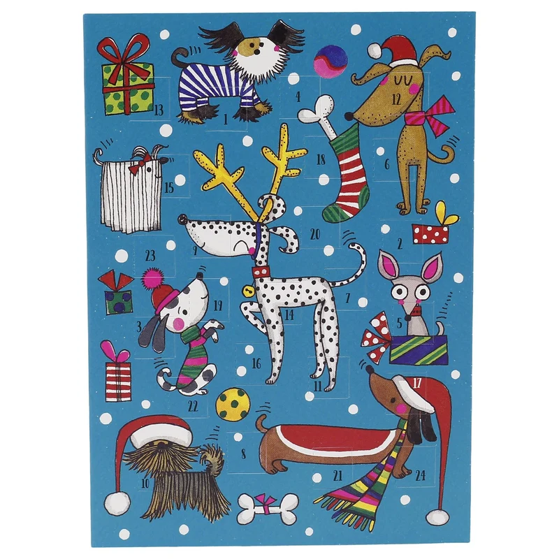 Christmas Dogs Advent Calendar Greetings Card with Envelope, 18cm 24 Door Card