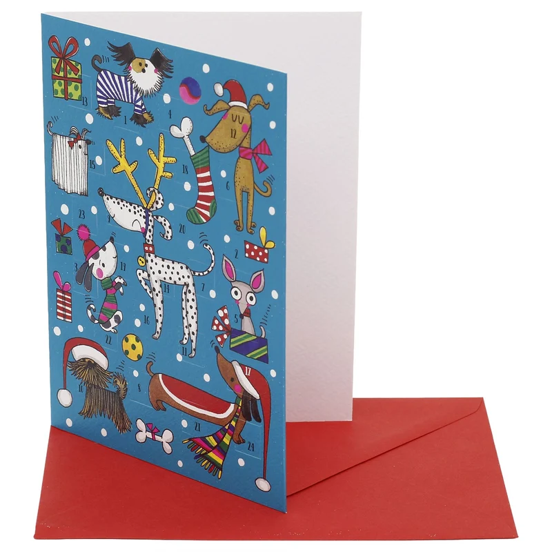 Christmas Dogs Advent Calendar Greetings Card with Envelope, 18cm 24 Door Card