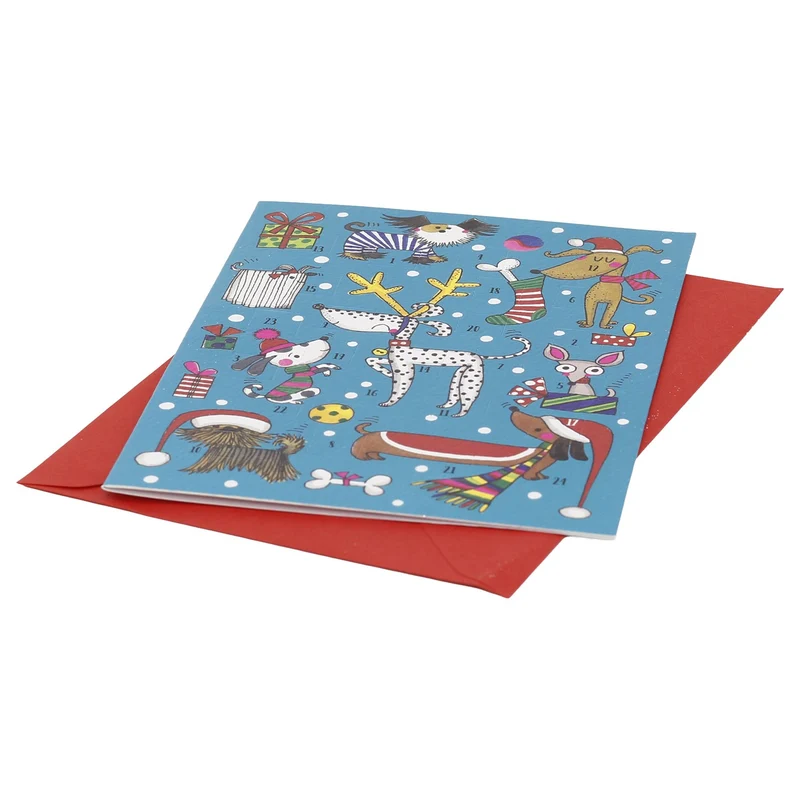 Christmas Dogs Advent Calendar Greetings Card with Envelope, 18cm 24 Door Card