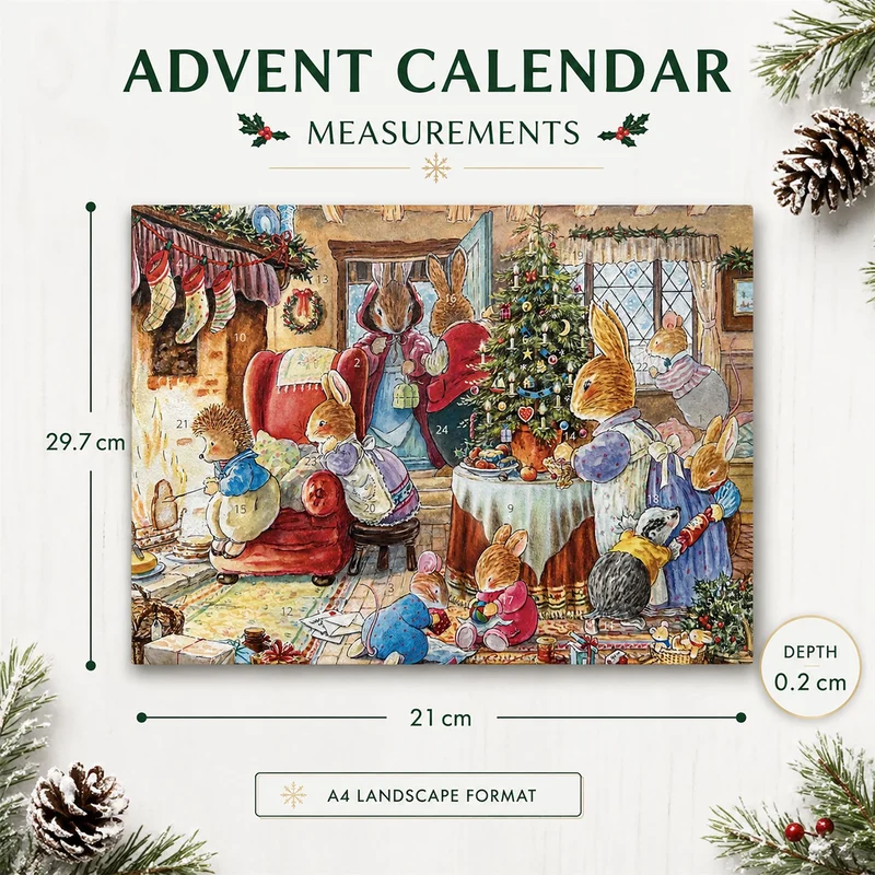 Foxwood Xmas Christmas Advent Calendar, A4 24 Door Foxwood Tales Artwork