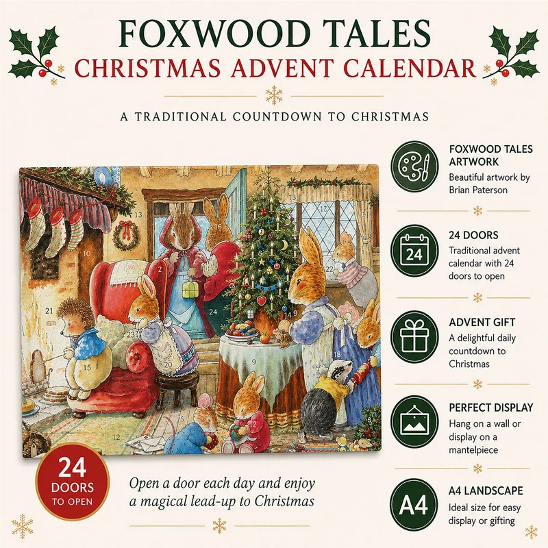 Foxwood Xmas Christmas Advent Calendar, A4 24 Door Foxwood Tales Artwork