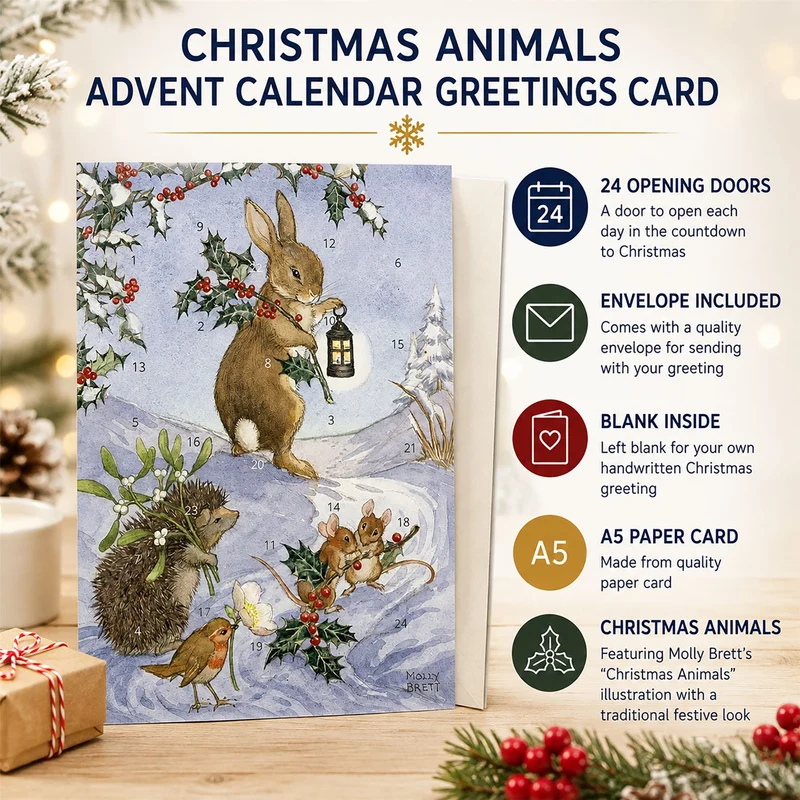 Christmas Animals Advent Calendar Greetings Card, A5 24-Door Card