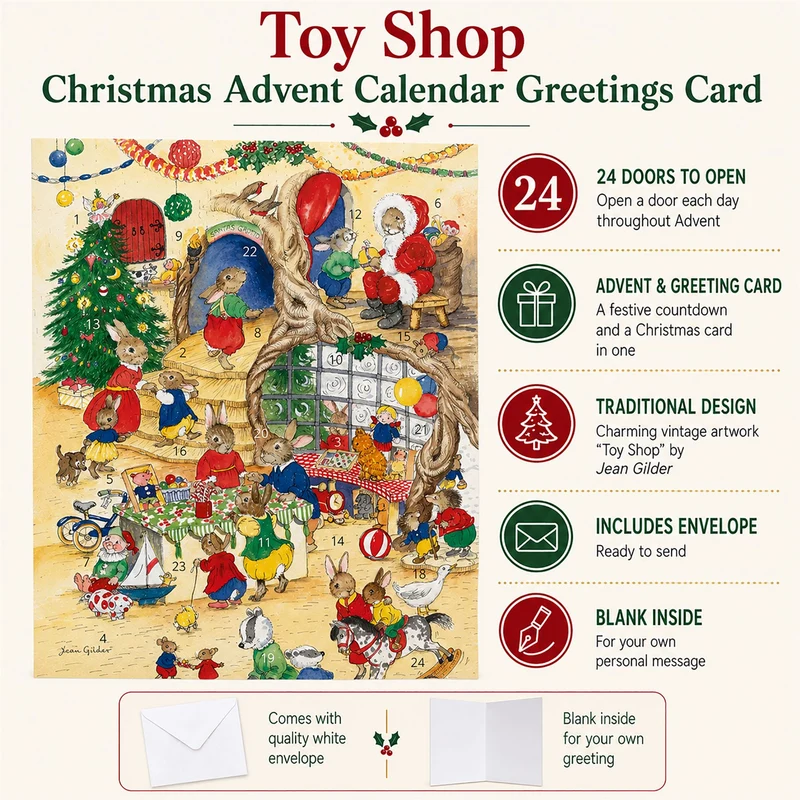 Toy Shop Christmas Advent Calendar Greetings Card, A5 Woodland Animal Design
