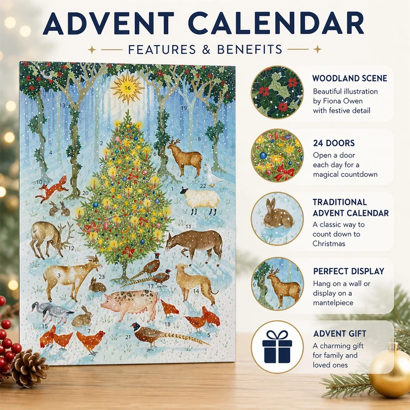 Woodland Magic Christmas Advent Calendar, A4 Vintage Woodland Illustration
