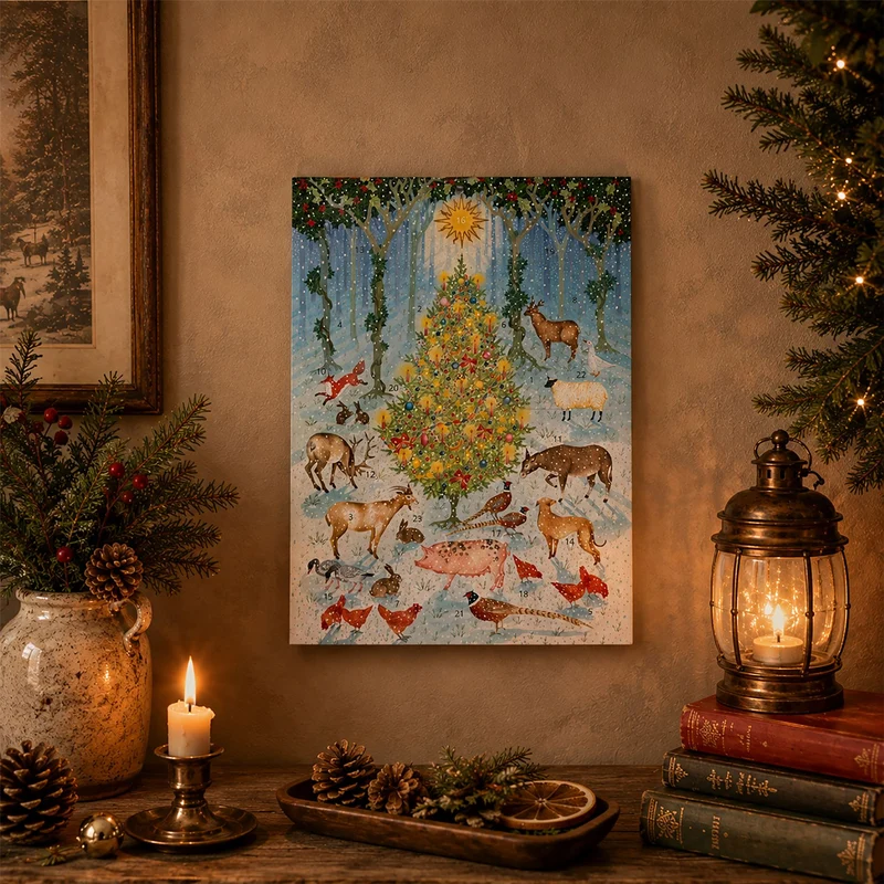 Woodland Magic Christmas Advent Calendar, A4 Vintage Woodland Illustration