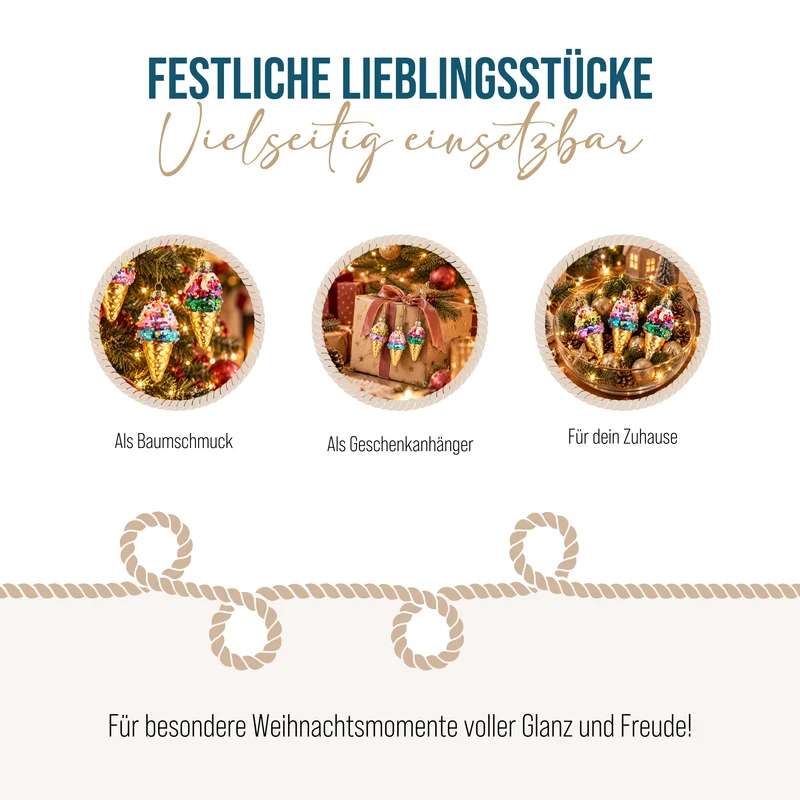 Christbaumschmuck Eistüten Glas 3er Set mit Perlenbesatz