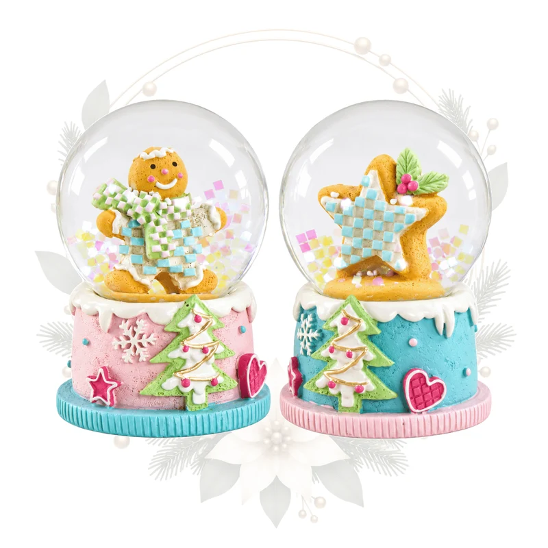 Schneekugeln Lebkuchen Optik 2er Set Pastell ca. 5 × 6,5 cm