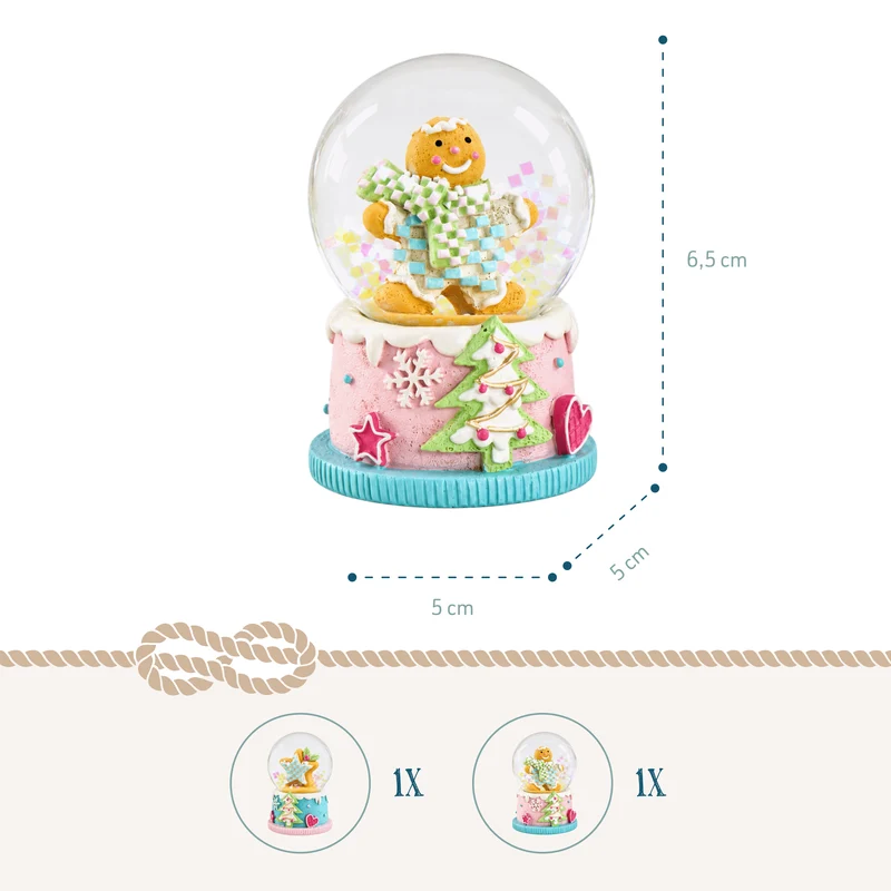 Schneekugeln Lebkuchen Optik 2er Set Pastell ca. 5 × 6,5 cm
