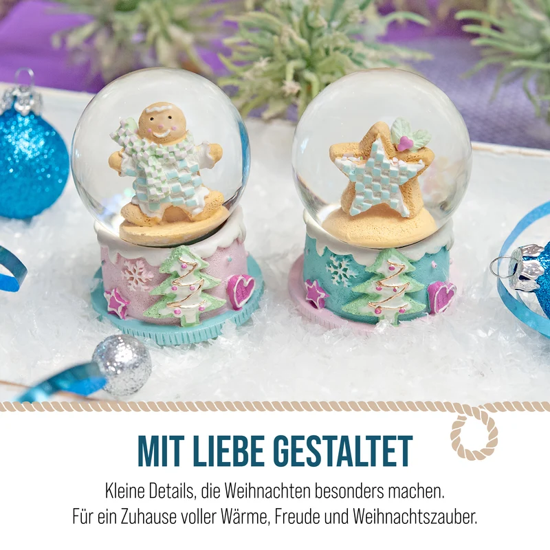Schneekugeln Lebkuchen Optik 2er Set Pastell ca. 5 × 6,5 cm