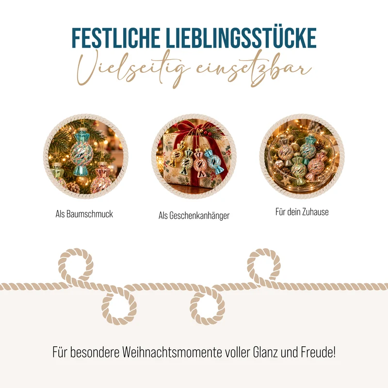 Christbaumschmuck Bonbons Glas 4er Set Pastell mit Goldkordel