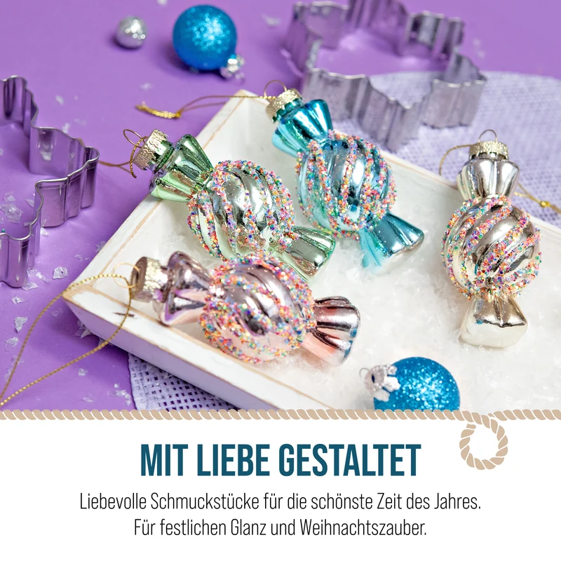 Christbaumschmuck Bonbons Glas 4er Set Pastell mit Goldkordel