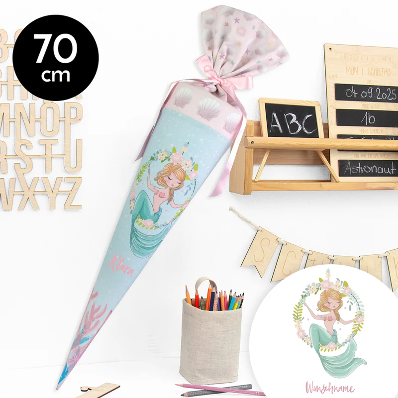 Schultüte aus Stoff mit Wunschname - Meera Mermaid - 70 cm
