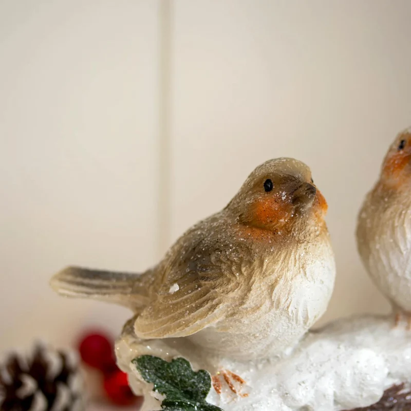 Winter Birds on Snowy Branch Ornament | Four Birds Woodland Christmas Figurine