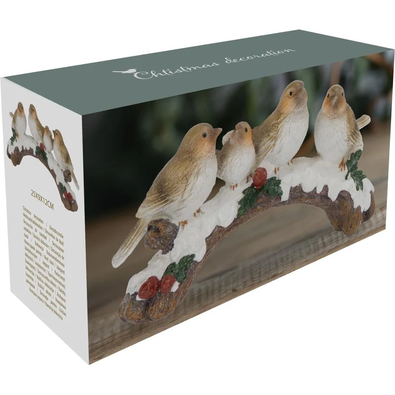 Winter Birds on Snowy Branch Ornament | Four Birds Woodland Christmas Figurine