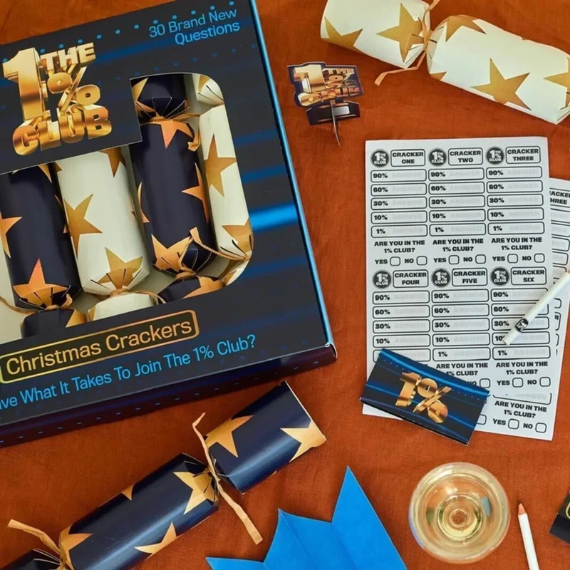 The 1% Club Christmas Crackers Pack of 6 with Quiz Questions & Challenges