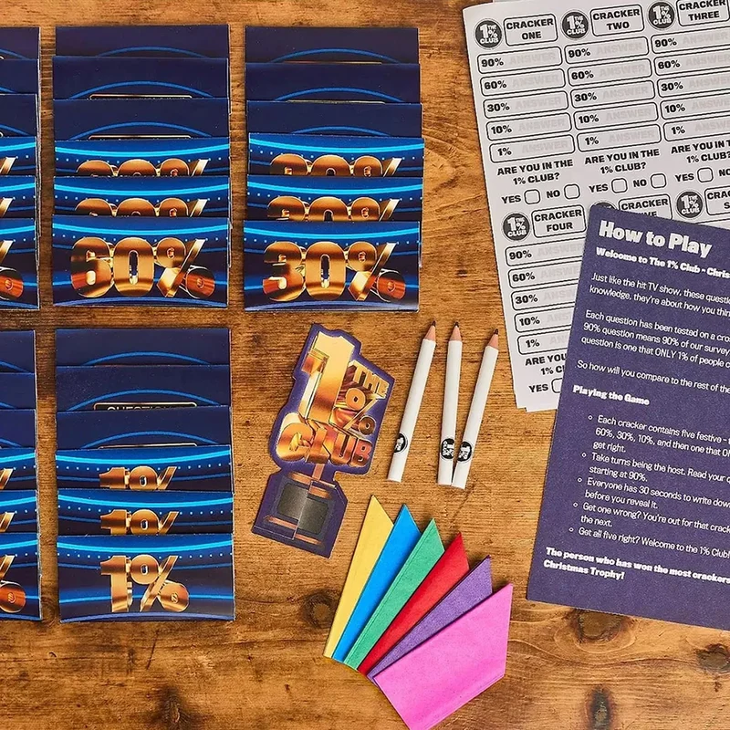 The 1% Club Christmas Crackers Pack of 6 with Quiz Questions & Challenges
