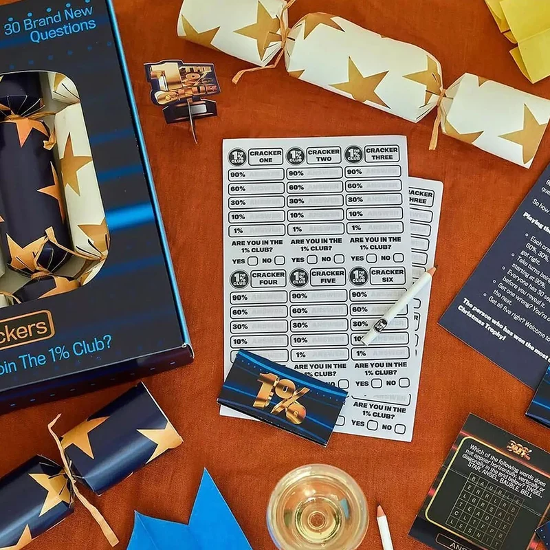 The 1% Club Christmas Crackers Pack of 6 with Quiz Questions & Challenges