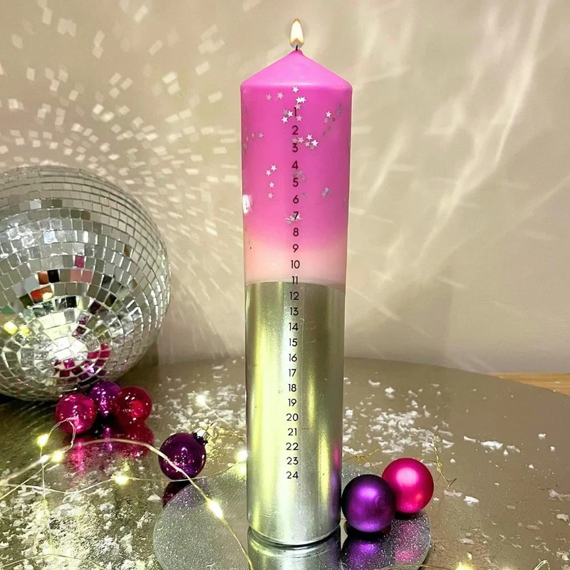 The Colour Emporium Stardust Blush Hand-dipped Christmas Advent Pillar Candle