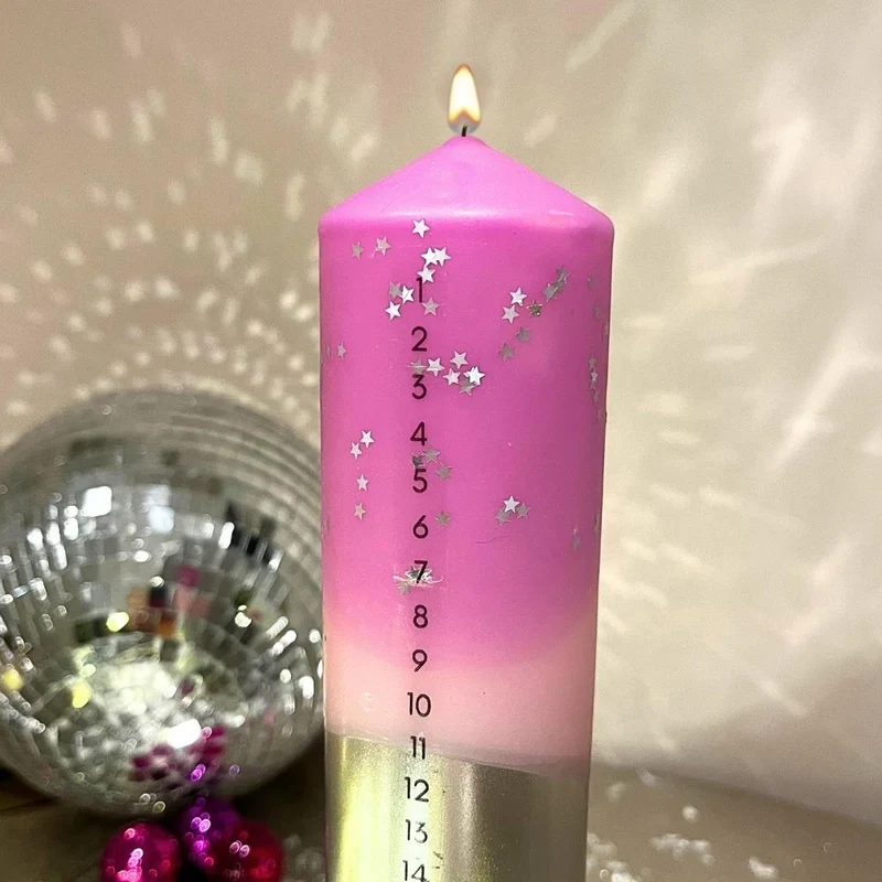The Colour Emporium Stardust Blush Hand-dipped Christmas Advent Pillar Candle
