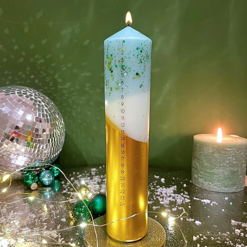 The Colour Emporium Crushed Emerald Hand-dipped Christmas Advent Pillar Candle