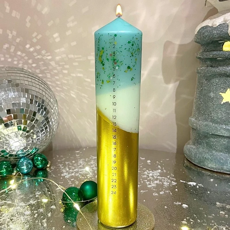 The Colour Emporium Crushed Emerald Hand-dipped Christmas Advent Pillar Candle