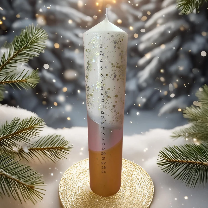 The Colour Emporium Gilded Silver Hand-dipped Christmas Advent Pillar Candle