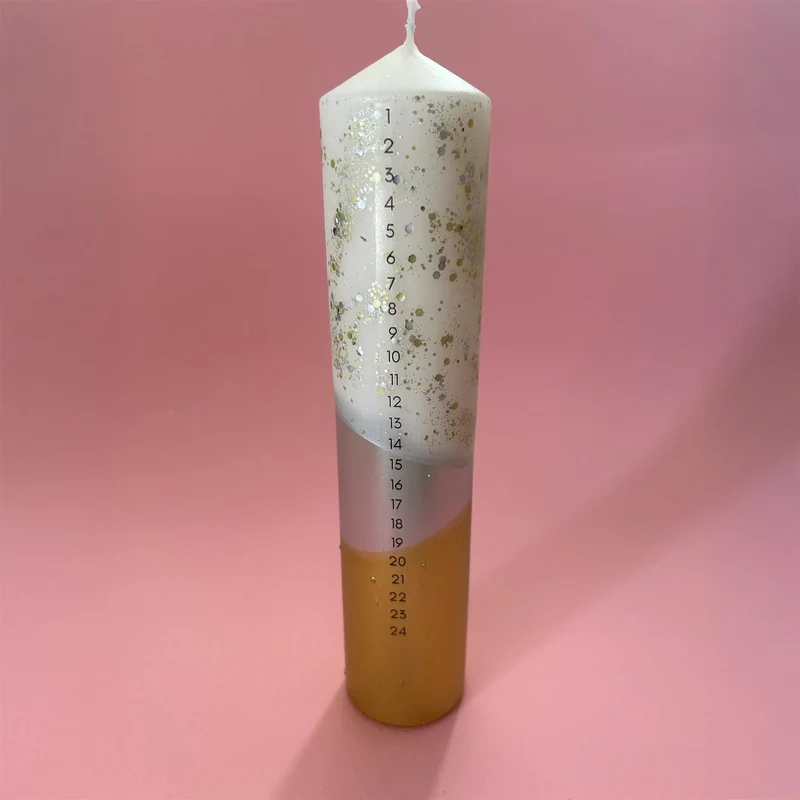 The Colour Emporium Gilded Silver Hand-dipped Christmas Advent Pillar Candle
